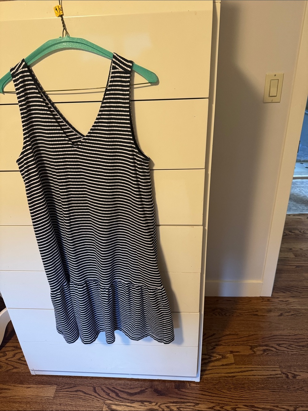 LOFT Black and White Striped V-Neck Sleeveless Dress